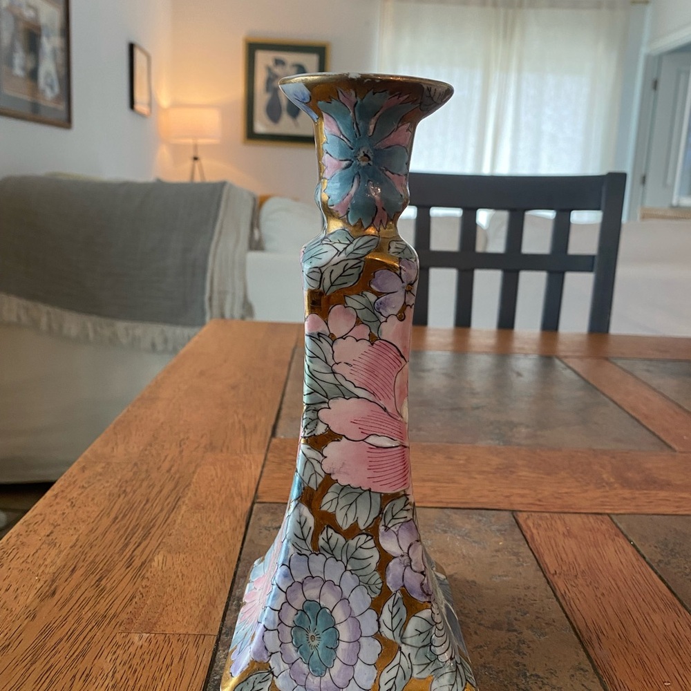 Vintage Toyo Golden Peony Porcelain Candlestick Holder